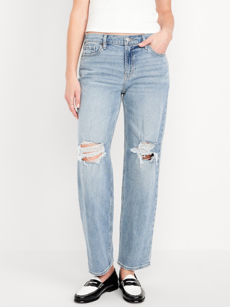 Mid-Rise Boyfriend Loose Jeans