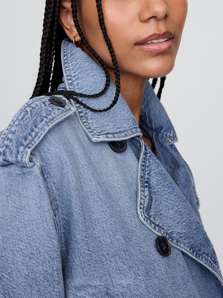 UltraSoft Denim Crop Trench Jacket