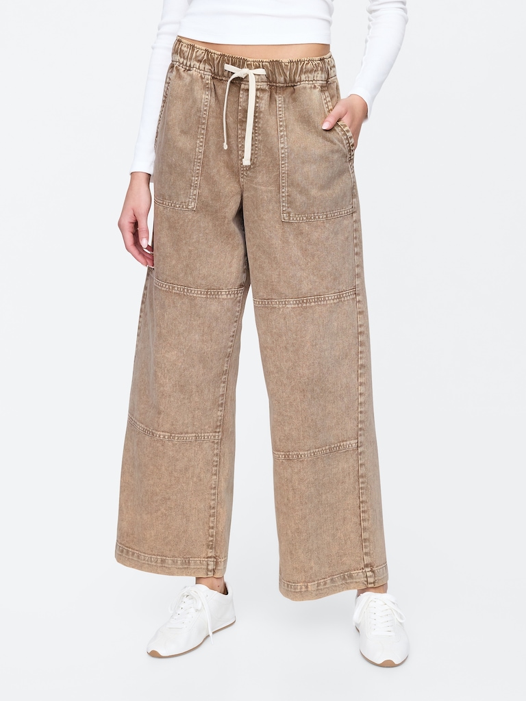 High Rise Wide-Leg Utility Pull-On Jeans