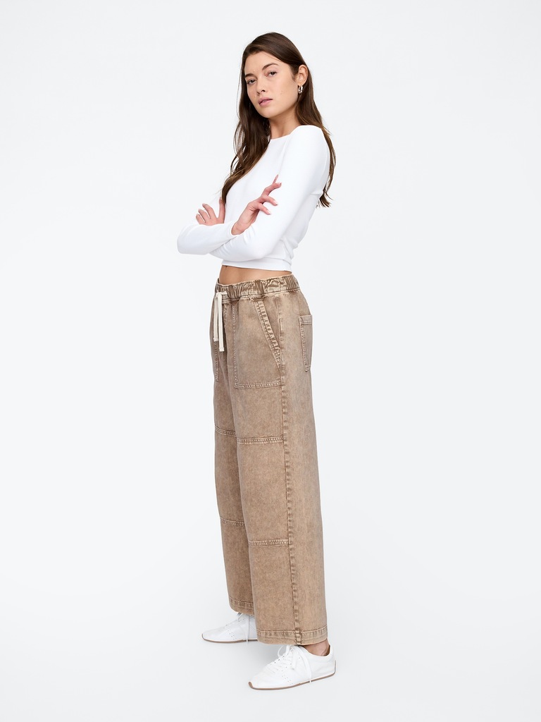 High Rise Wide-Leg Utility Pull-On Jeans