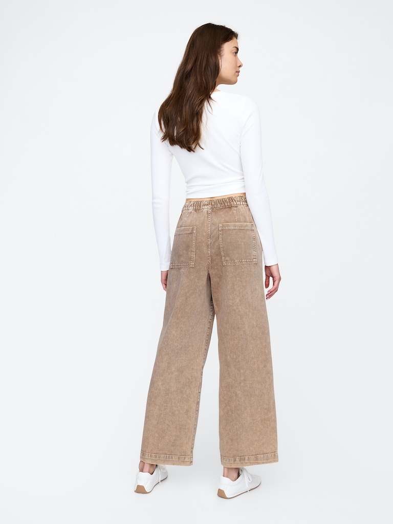 High Rise Wide-Leg Utility Pull-On Jeans
