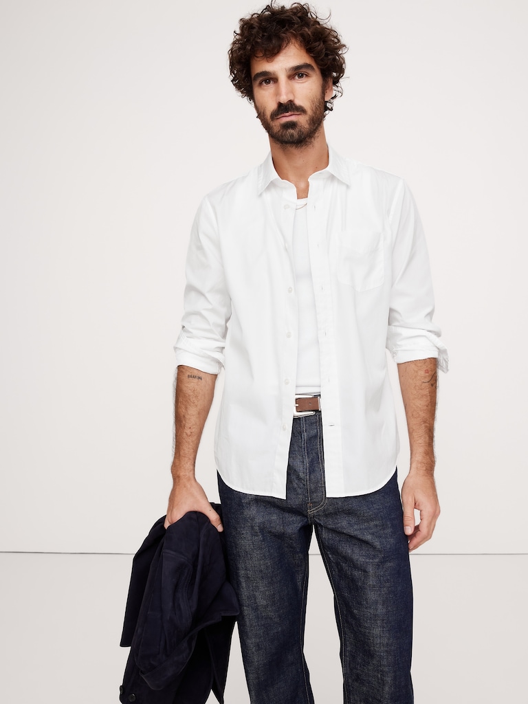 Standard-Fit Washed Cotton Poplin Shirt