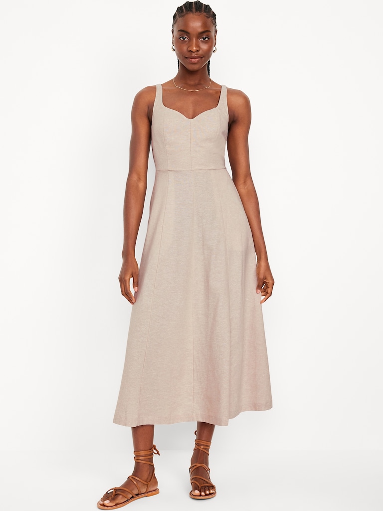 Fit & Flare Sleeveless Linen-Blend Midi Dress