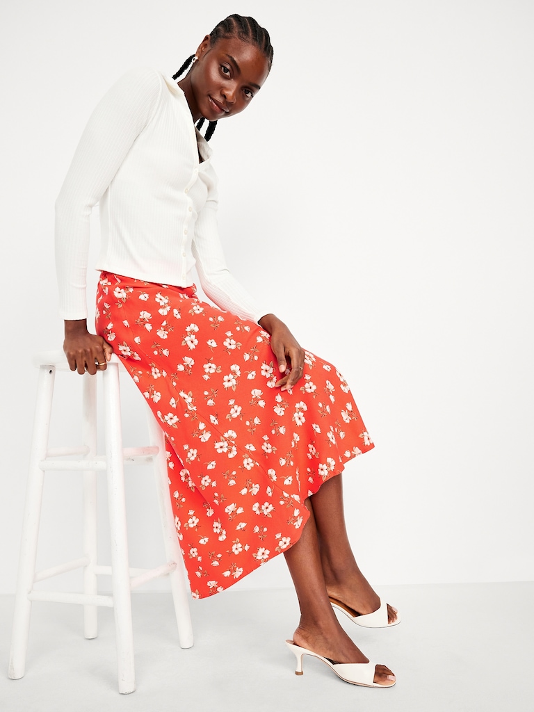 Crepe A-Line Midi Skirt