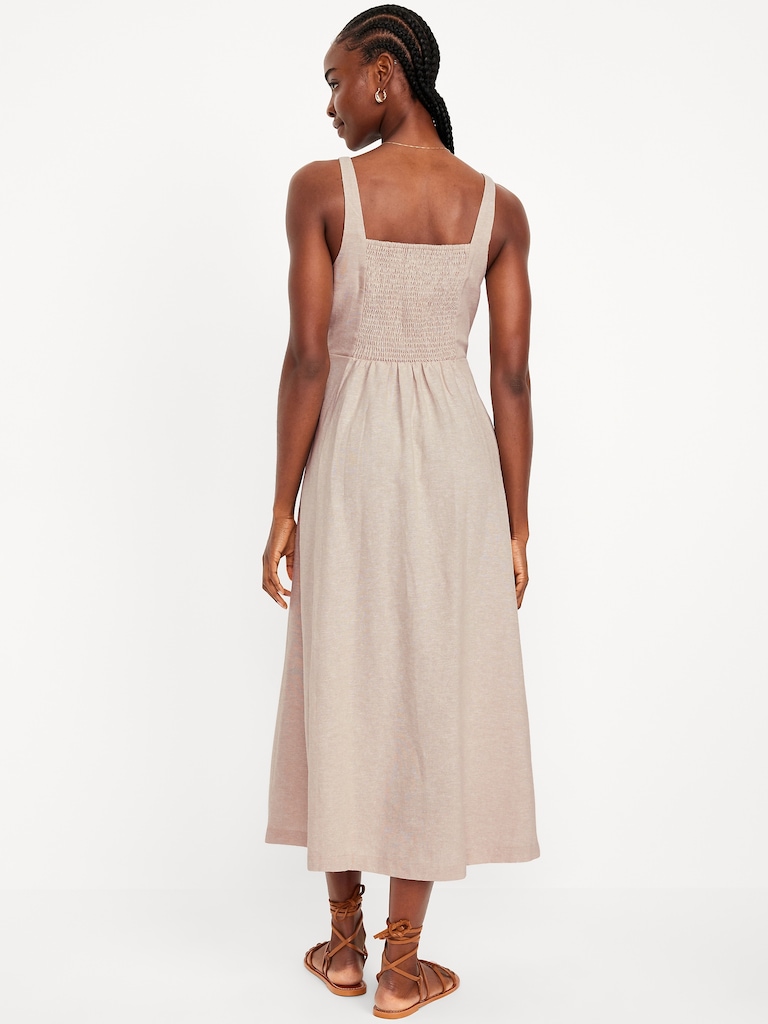 Fit & Flare Sleeveless Linen-Blend Midi Dress