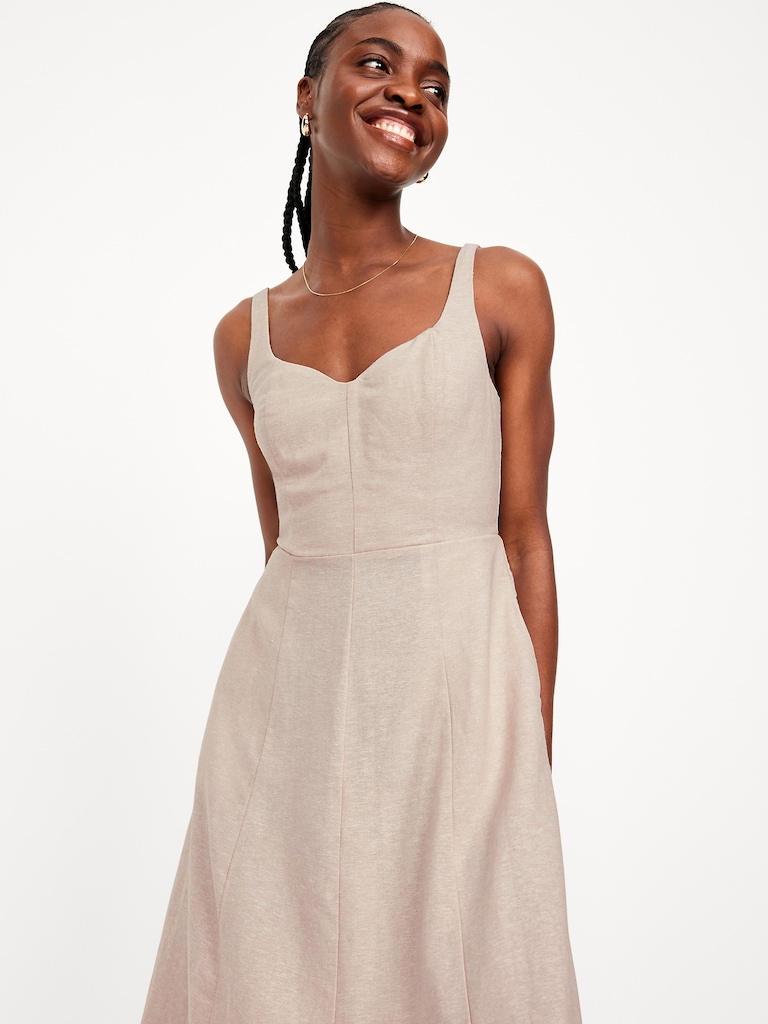 Fit & Flare Sleeveless Linen-Blend Midi Dress