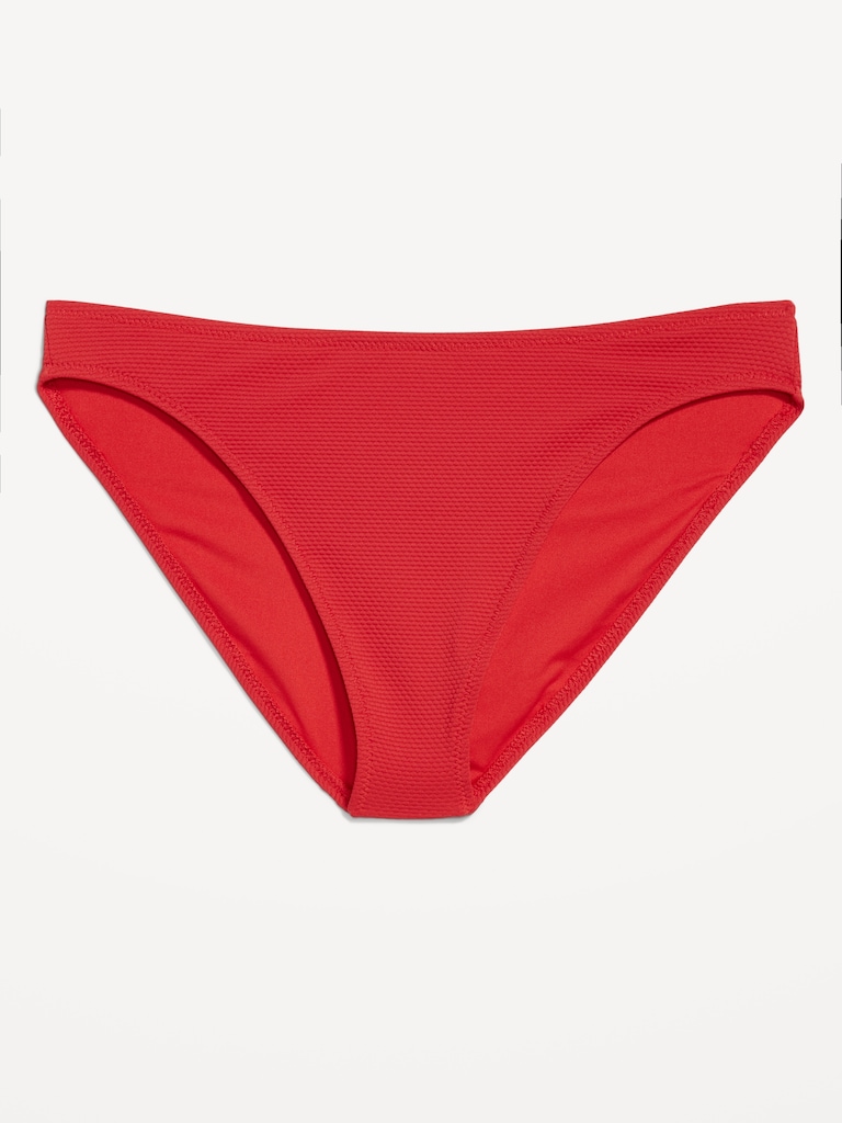 Mid-Rise Textured Bikini Swim Bottoms
