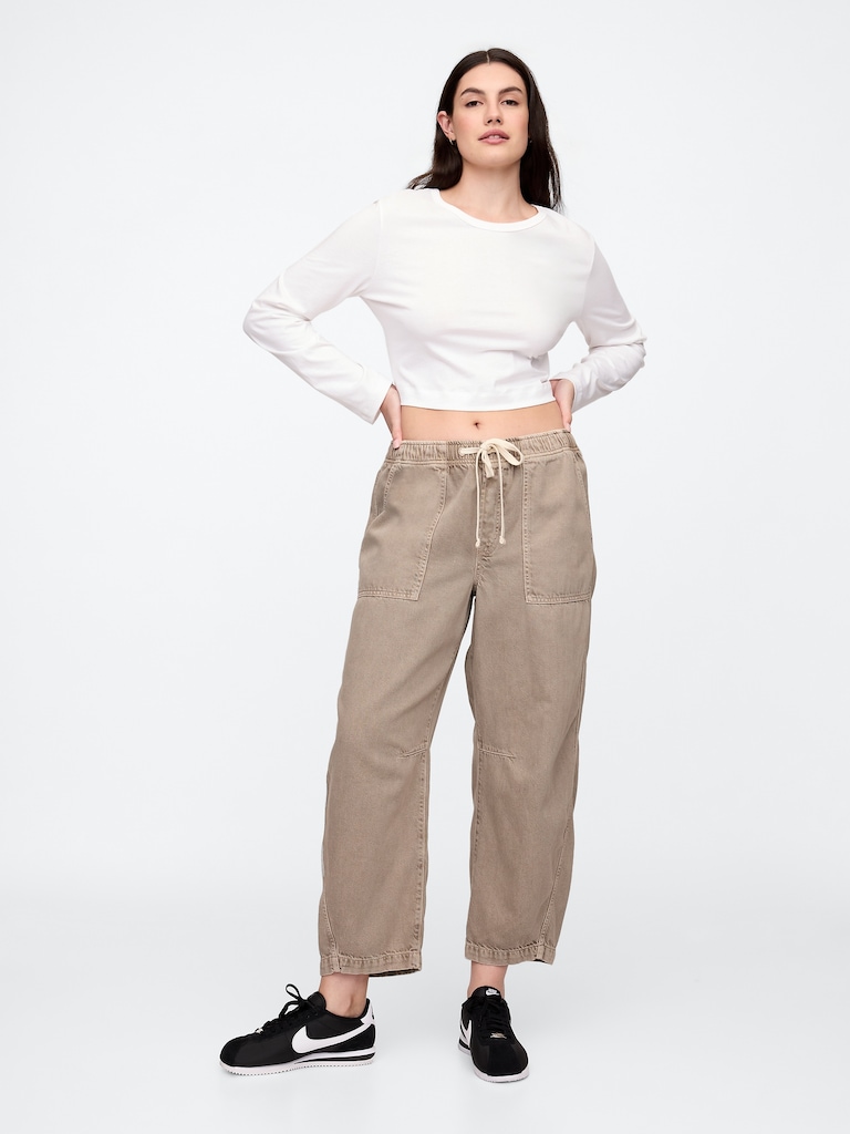 Mid Rise SuperSoft Pull-On Barrel Jeans