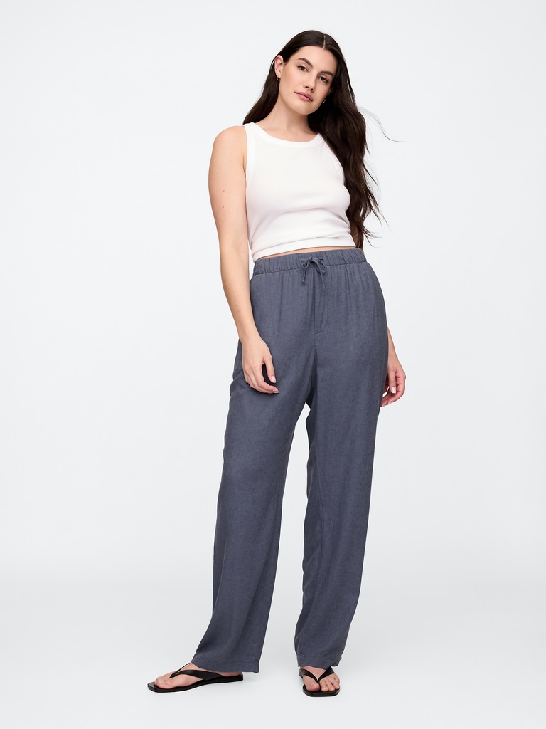 Mid Rise Easy Linen-Blend Pants
