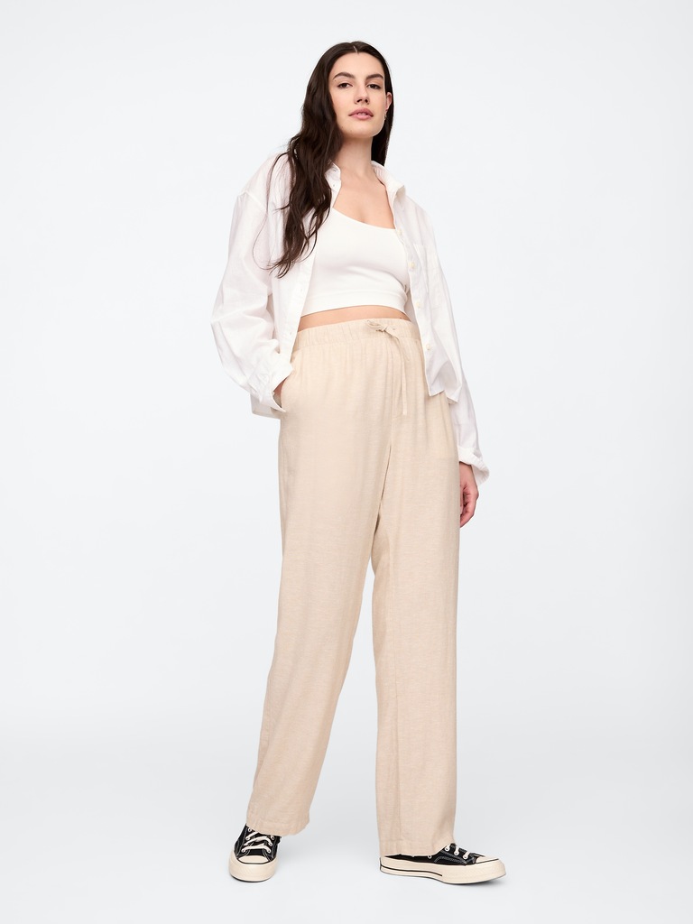 Mid Rise Easy Linen-Blend Pants