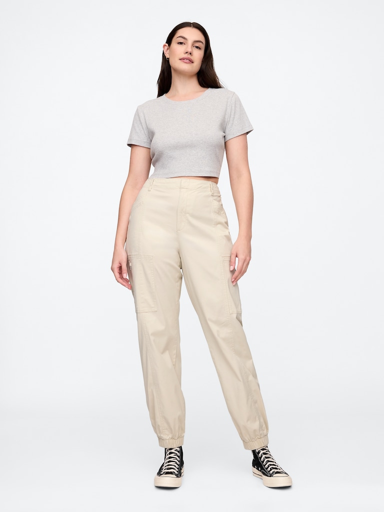 Mid Rise Downtown Khaki Cargo Joggers