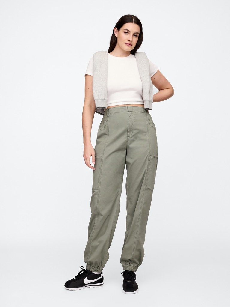 Mid Rise Downtown Khaki Cargo Joggers