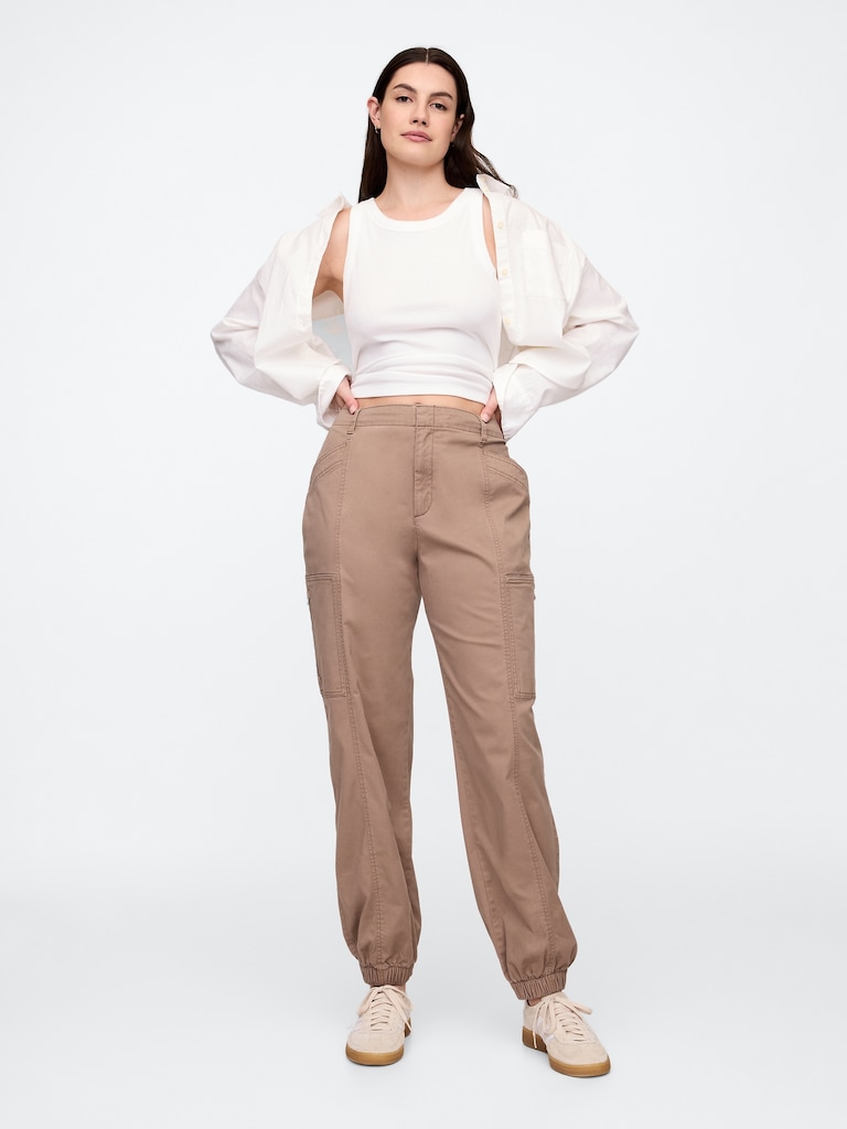 Mid Rise Downtown Khaki Cargo Joggers