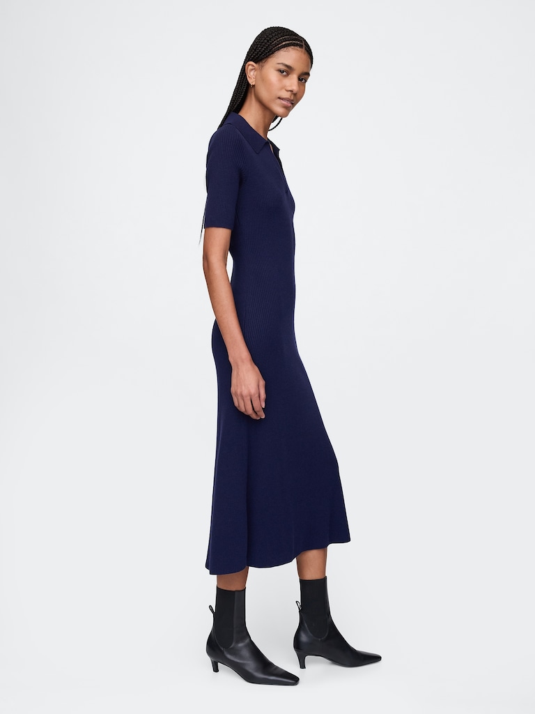 CashSoft Rib Johnny Collar Midi Dress