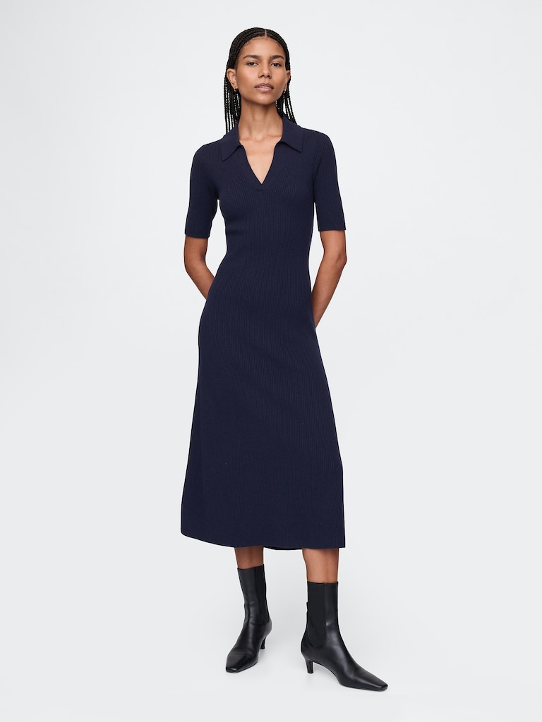 CashSoft Rib Johnny Collar Midi Dress
