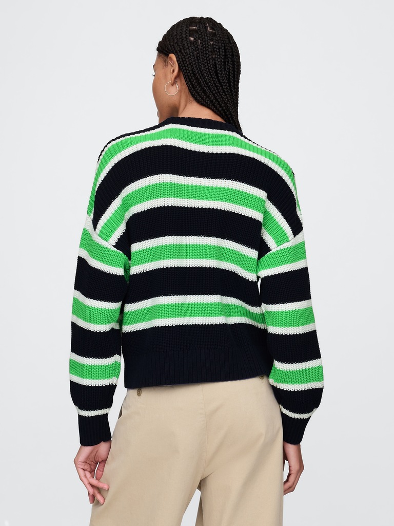100% Cotton Shaker-Stitch Crewneck Sweater