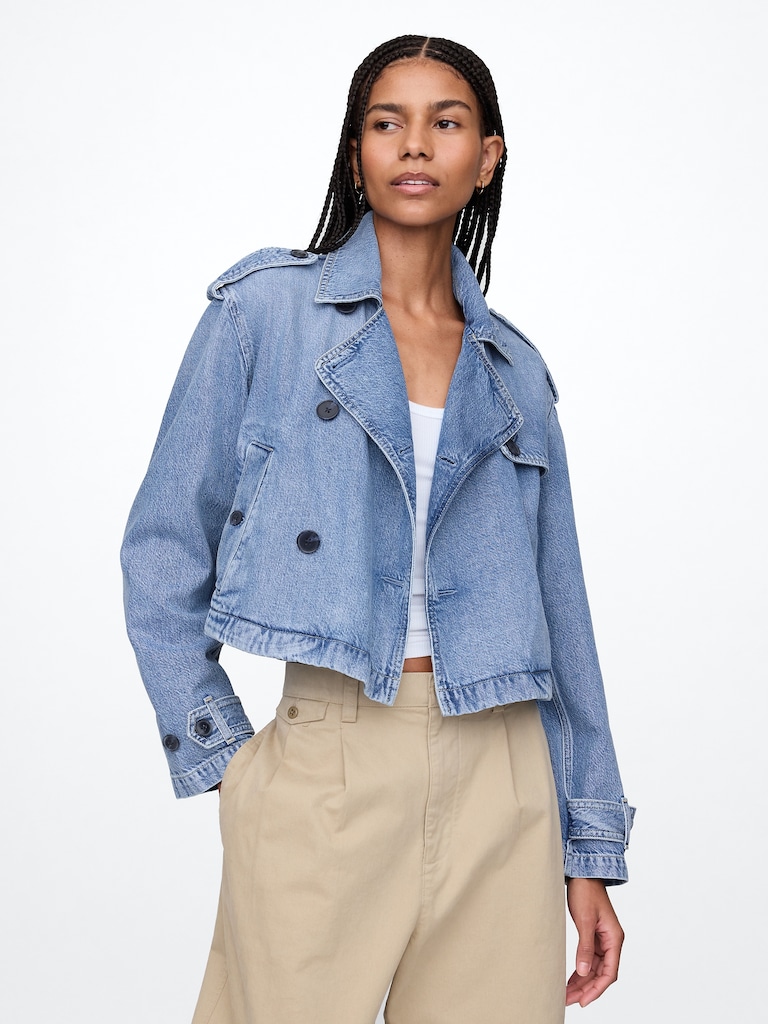 UltraSoft Denim Crop Trench Jacket