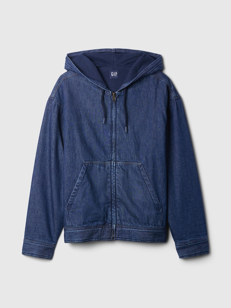 Oversized Lined Denim Hoodie