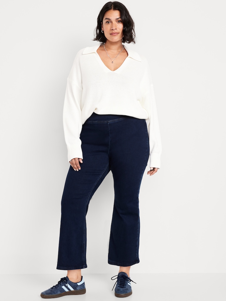 High-Waisted Weekender Pull-On Crop Flare Jeans