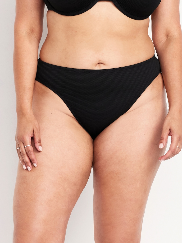 Mid-Rise Textured Bikini Swim Bottoms