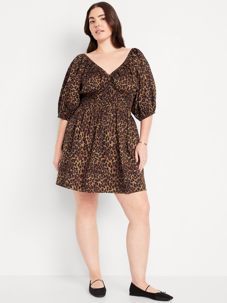 Waist-Defined V-Neck Mini Dress