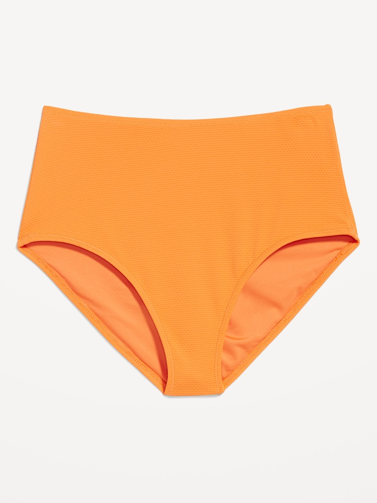 High-Waisted Textured Bikini Swim Bottoms