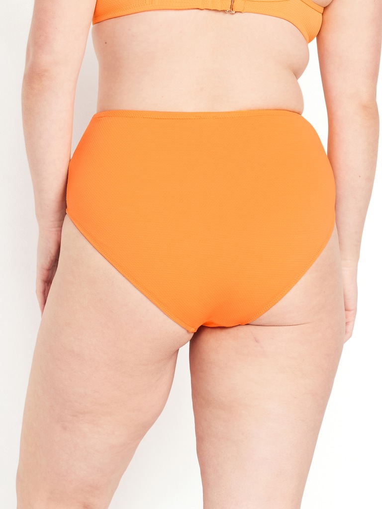 High-Waisted Textured Bikini Swim Bottoms
