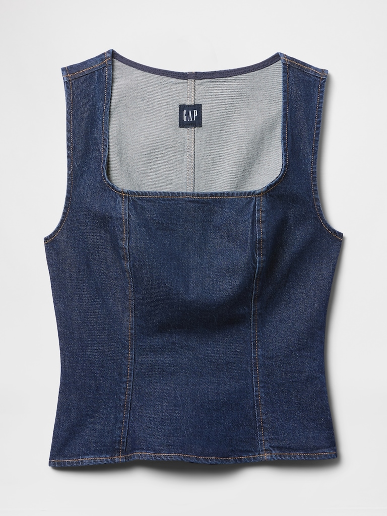 Square-Neck Denim Top