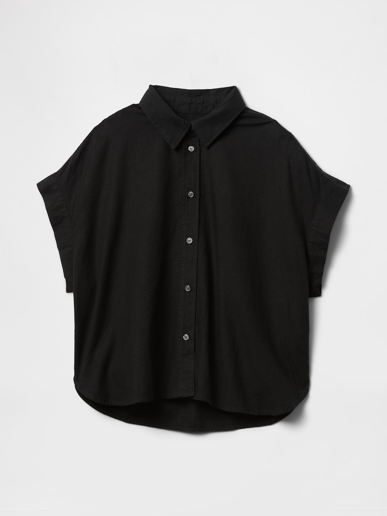 Linen-Blend Crop Shirt