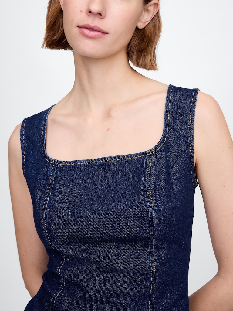 Square-Neck Denim Top