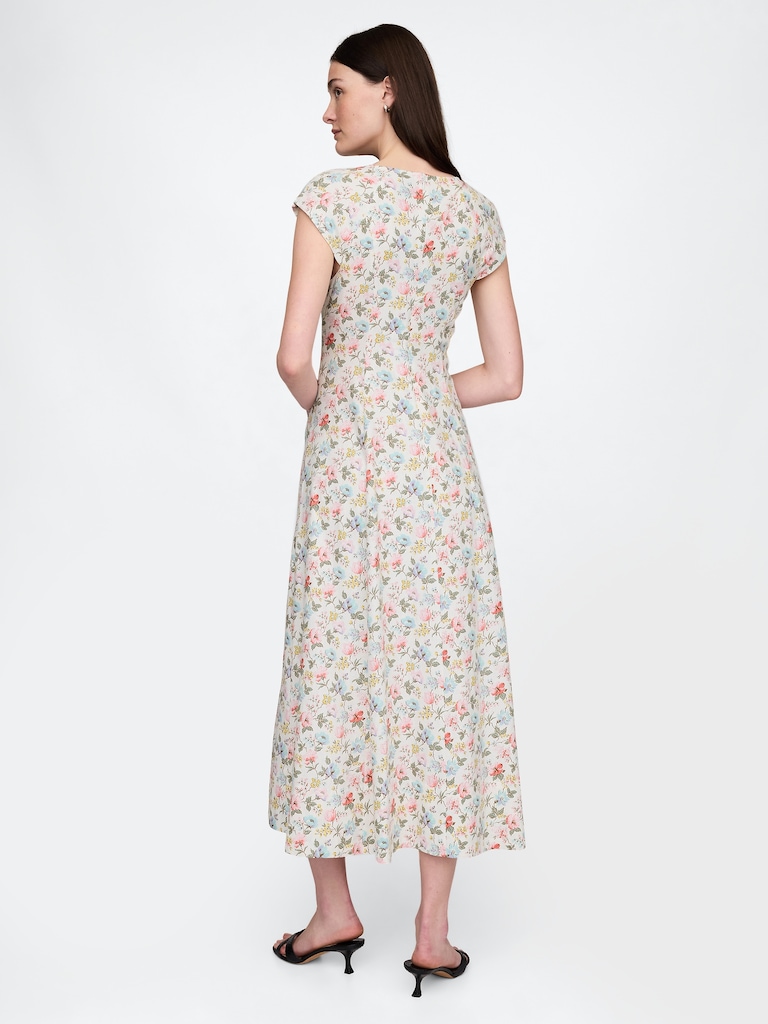 Linen-Blend Cap-Sleeve Maxi Dress