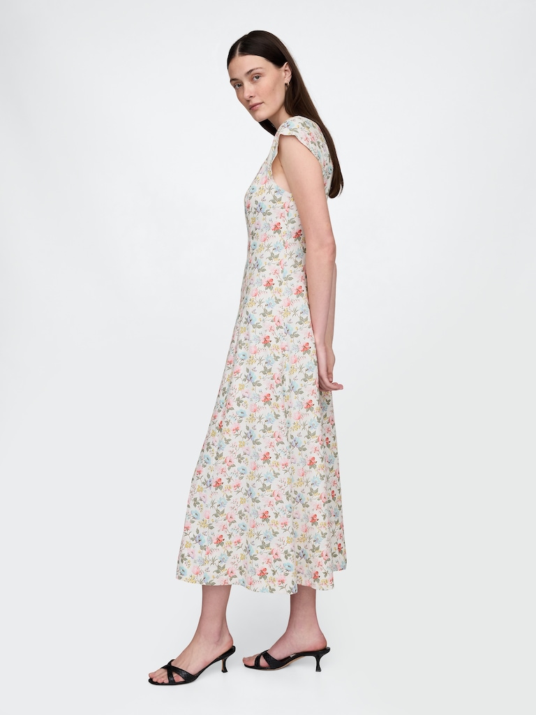 Linen-Blend Cap-Sleeve Maxi Dress