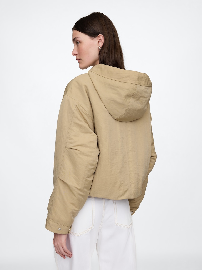 Hooded Nylon Crop Jacket