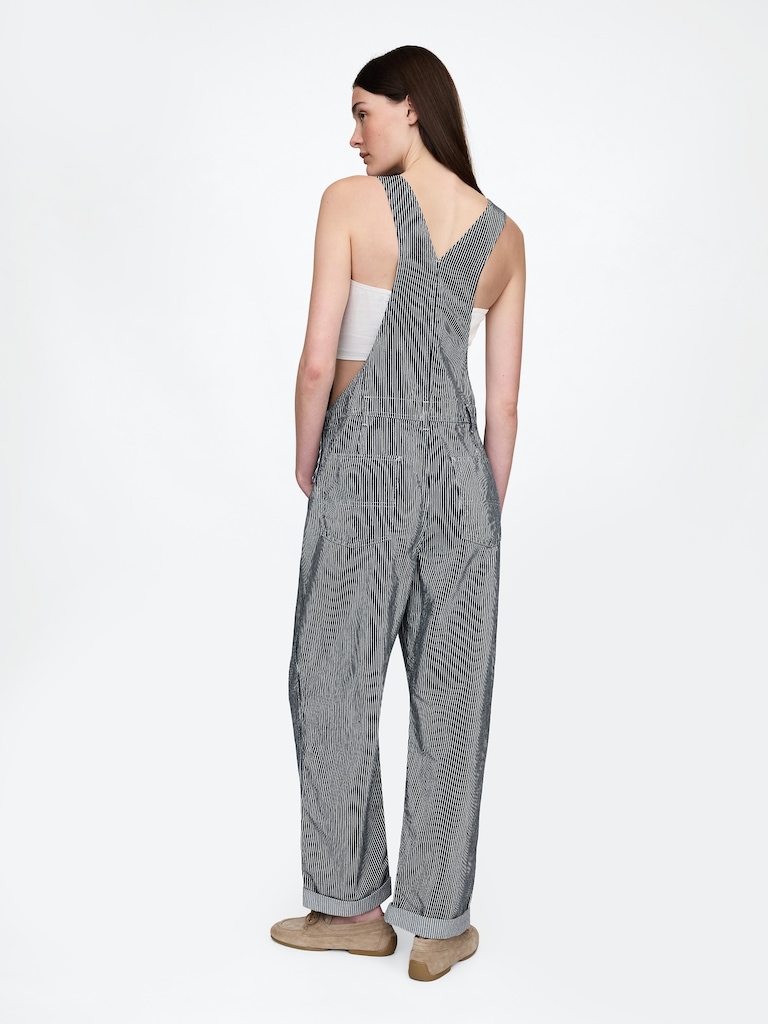 Denim Stripe Loose Overalls