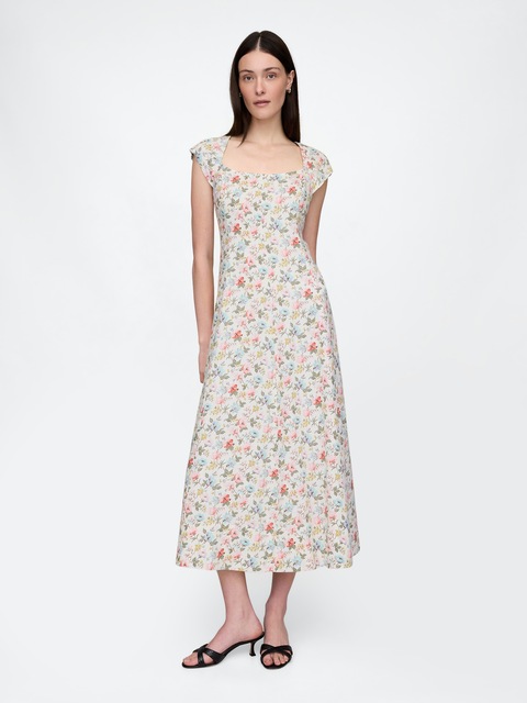 knee length dresses for ladies Harlow Cap Sleeve Dress in Lavender Linen Made From European Linen – KAL  RIEMAN main image 0