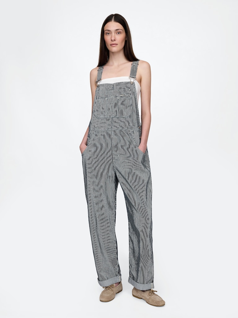 Denim Stripe Loose Overalls