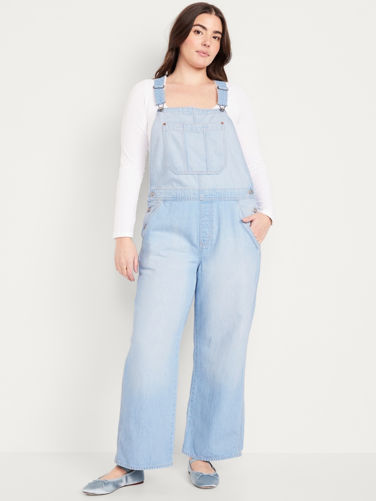 Baggy Wide-Leg Jean Overalls