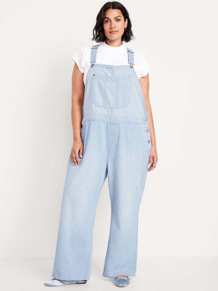 Baggy Wide-Leg Jean Overalls