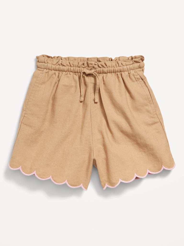 Linen-Blend Scallop-Trim Shorts for Toddler Girls