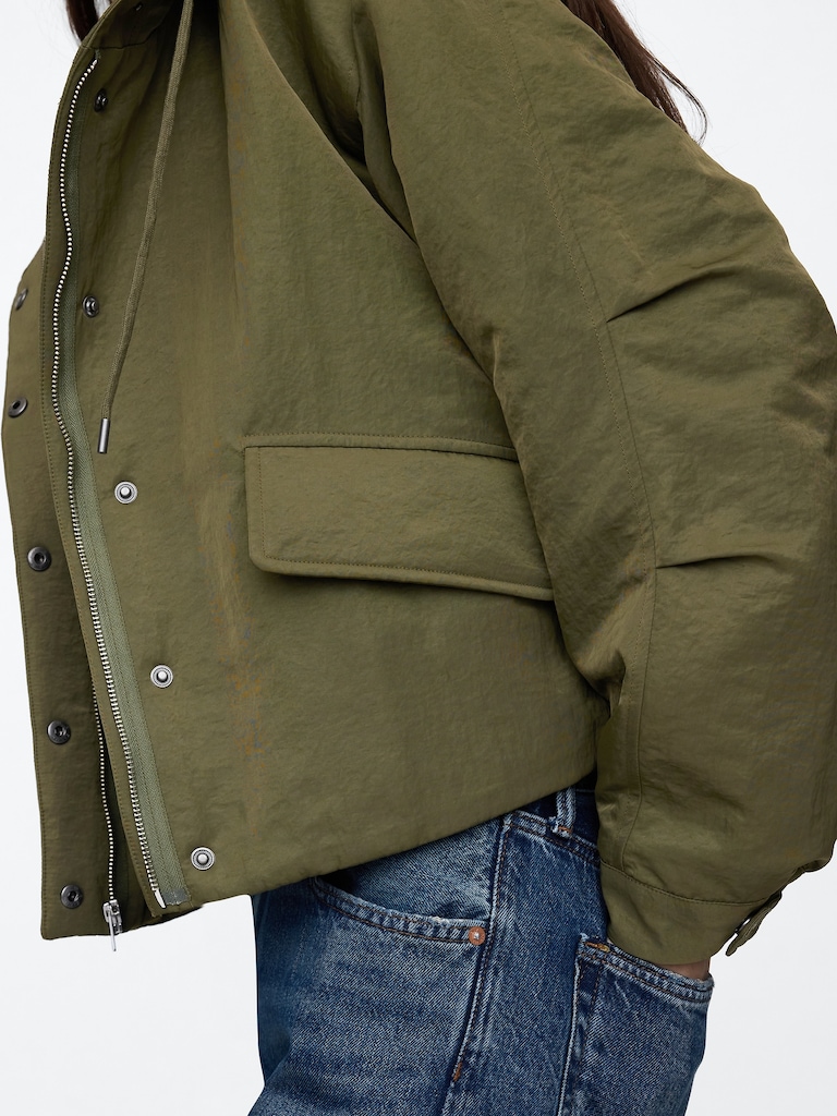 Hooded Nylon Crop Jacket