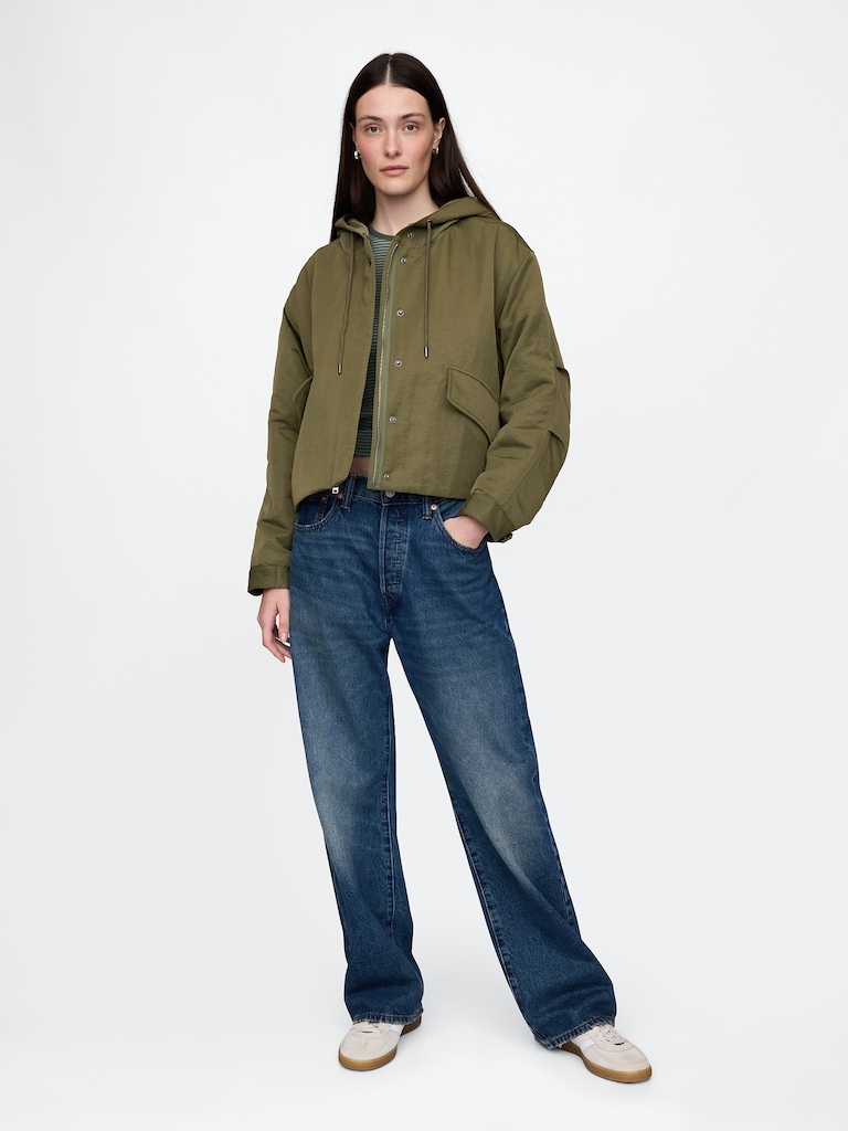 Hooded Nylon Crop Jacket