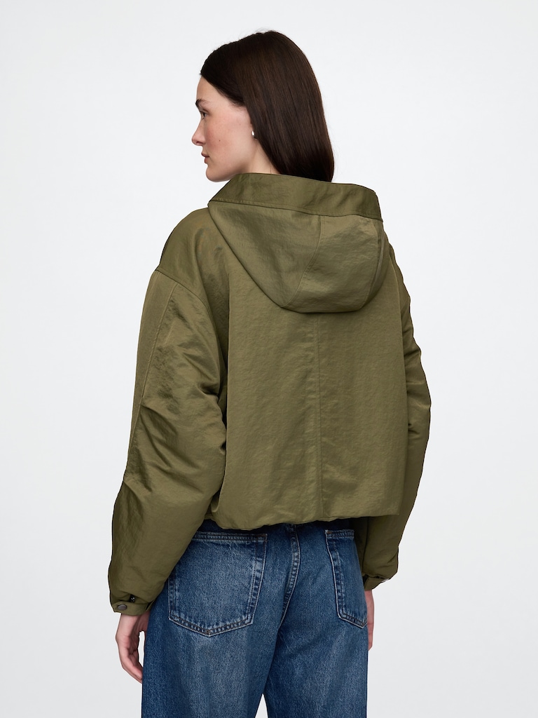 Hooded Nylon Crop Jacket