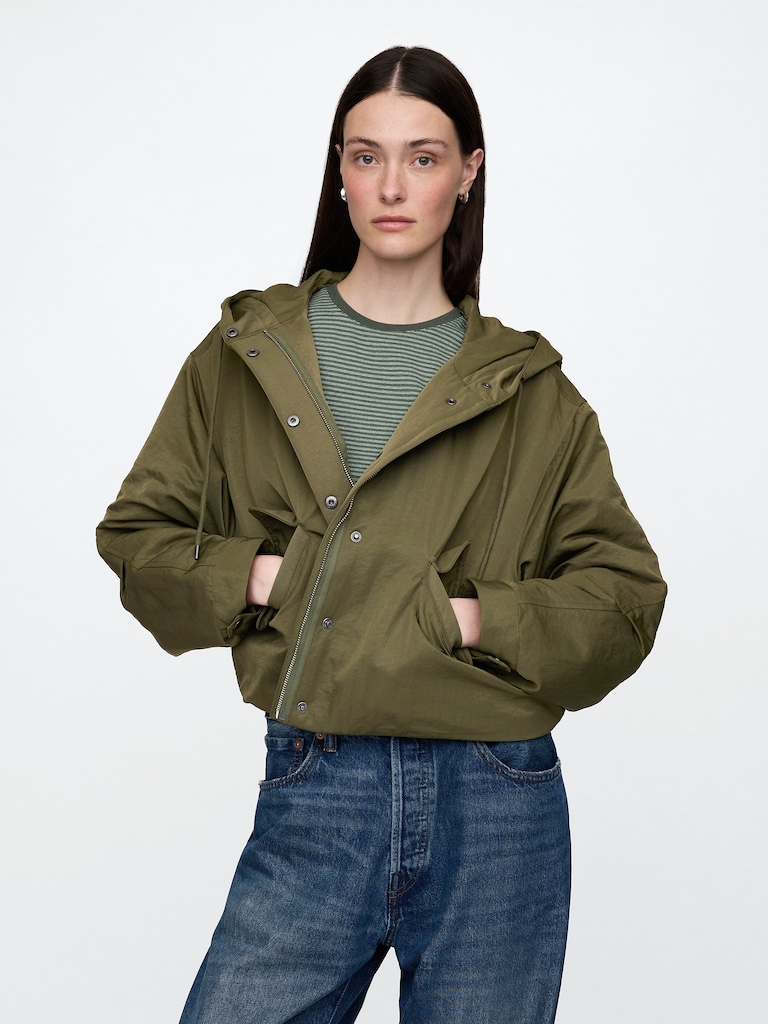 Hooded Nylon Crop Jacket