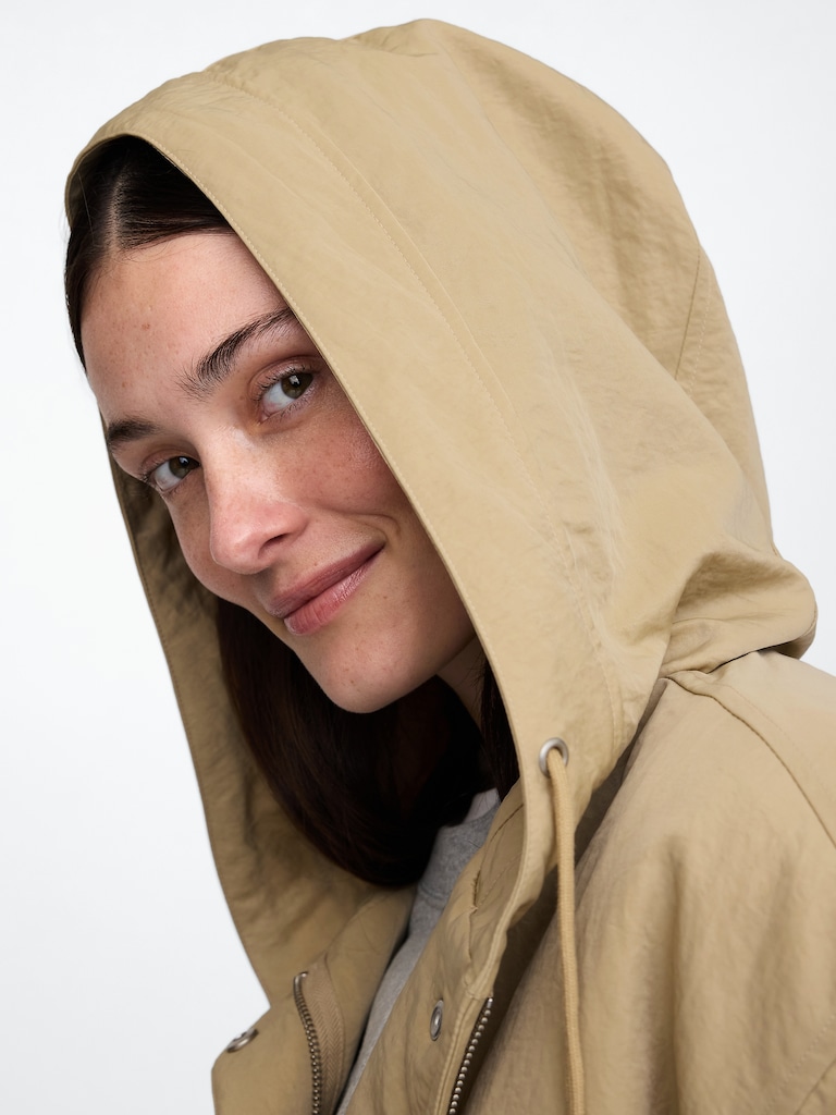 Hooded Nylon Crop Jacket