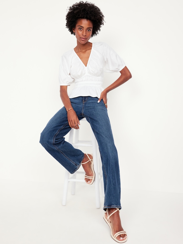 Smocked V-Neck Peplum Top