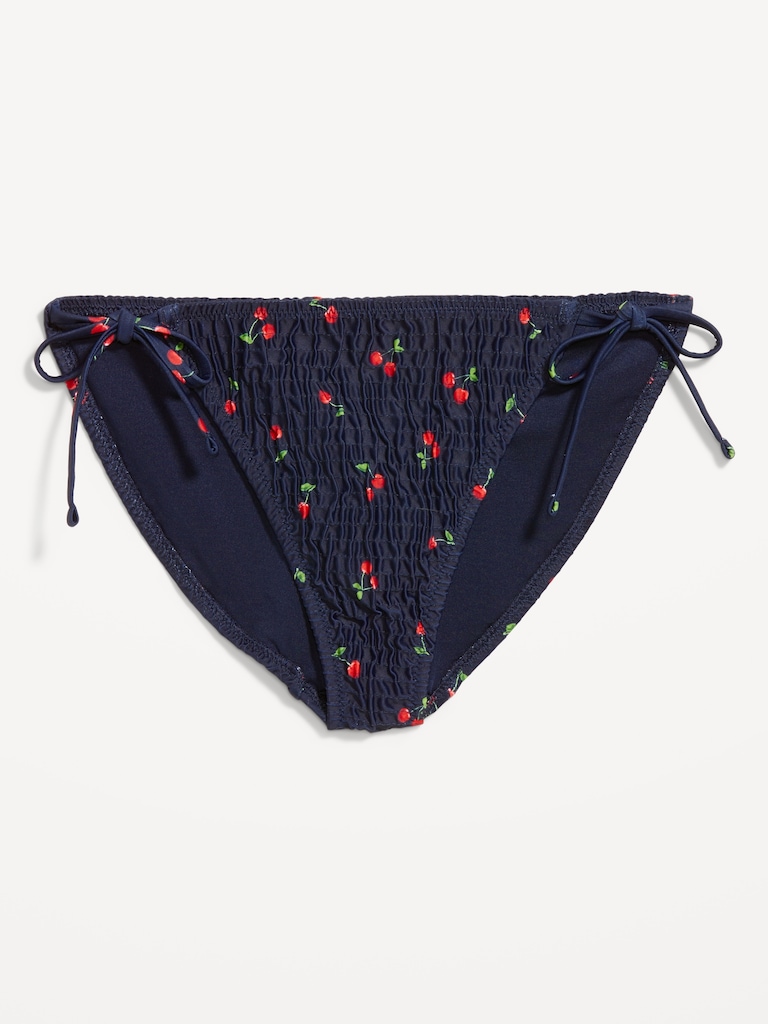 Mid-Rise Textured String Bikini Swim Bottoms