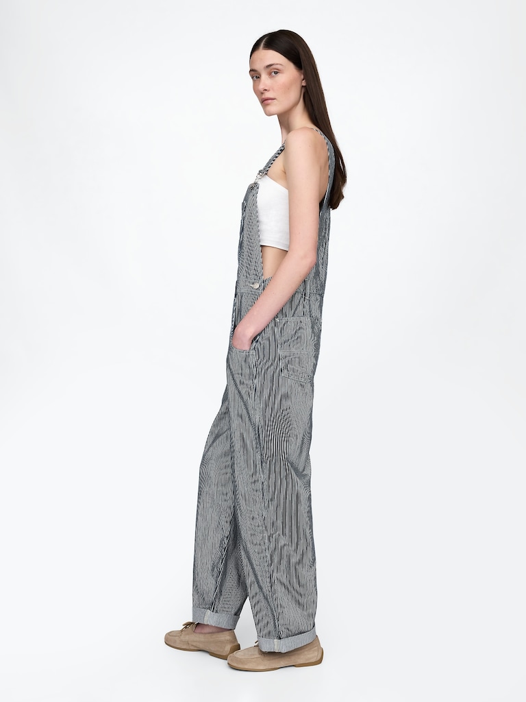 Denim Stripe Loose Overalls