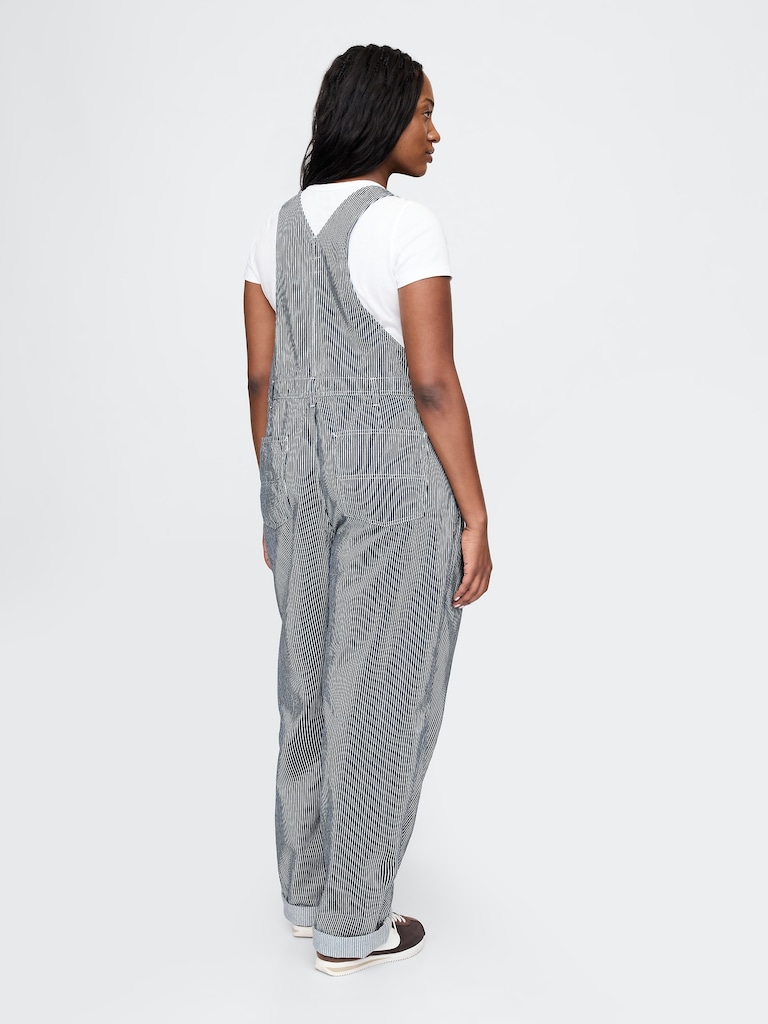Denim Stripe Loose Overalls