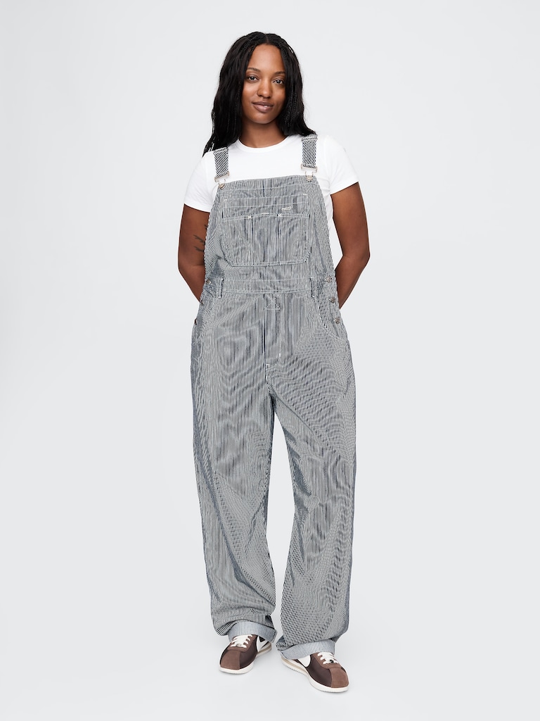 Denim Stripe Loose Overalls