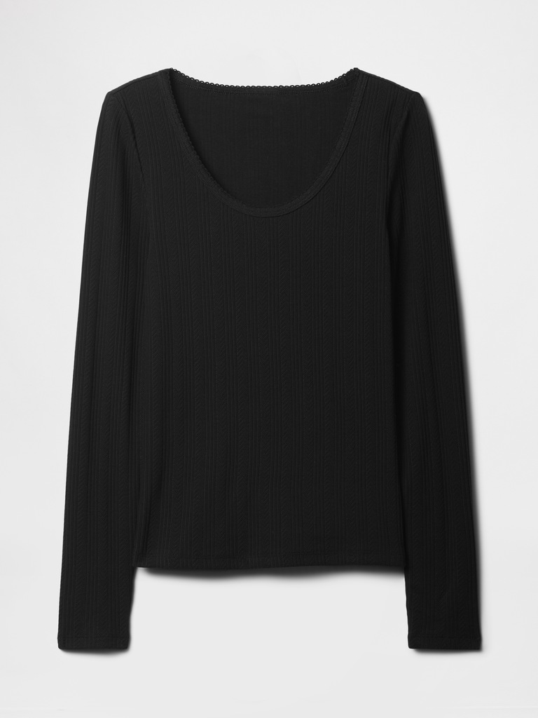 Ribbed Pointelle Scoopneck T-Shirt